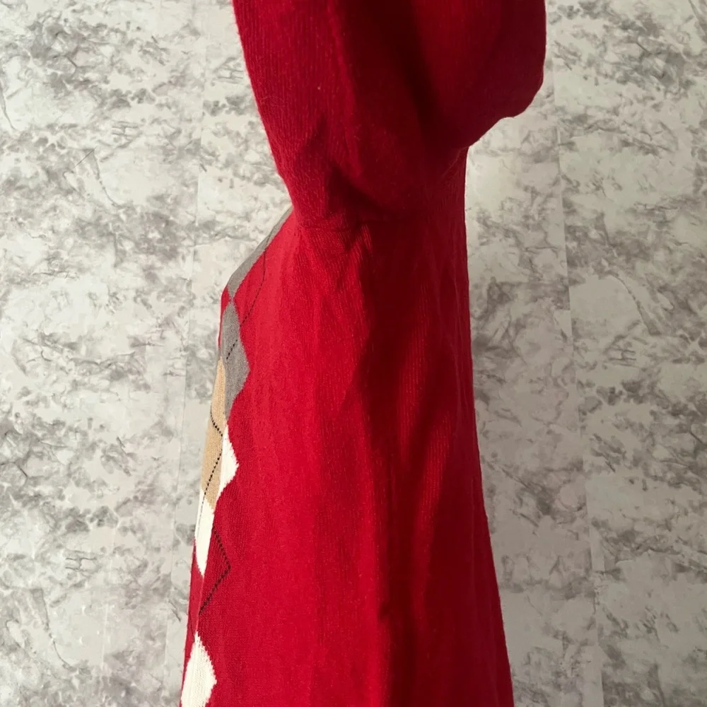 Croft & Barrow Vintage 90's Argyle Red Cardigan Knit Sweater size XL - Picture 5 of 8